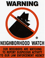 image of neighborhood watch symbol with criminal that looks like a burglar with a slash through it